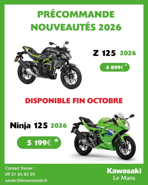 Nouveauté 2026 : Les Kawasaki Z 125 et Ninja 125 sont en pré-commande chez ZX Moto Le Mans